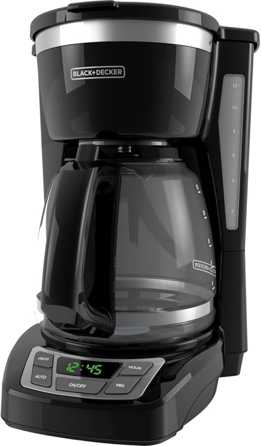 BLACK DECKER 12-Cup Digital Coffee Maker, Programmable, Washable Basket Filter, Sneak-A-Cup, Auto Brew, Water Window, Keep Hot Plate, Black