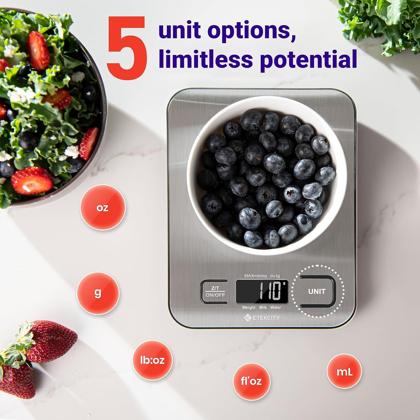 Etekcity Food Kitchen Scale, Digital Grams and Ounces for Weight Loss, Baking, Cooking, Keto and Meal Prep, LCD Display, Medium, 304 Stainless Steel